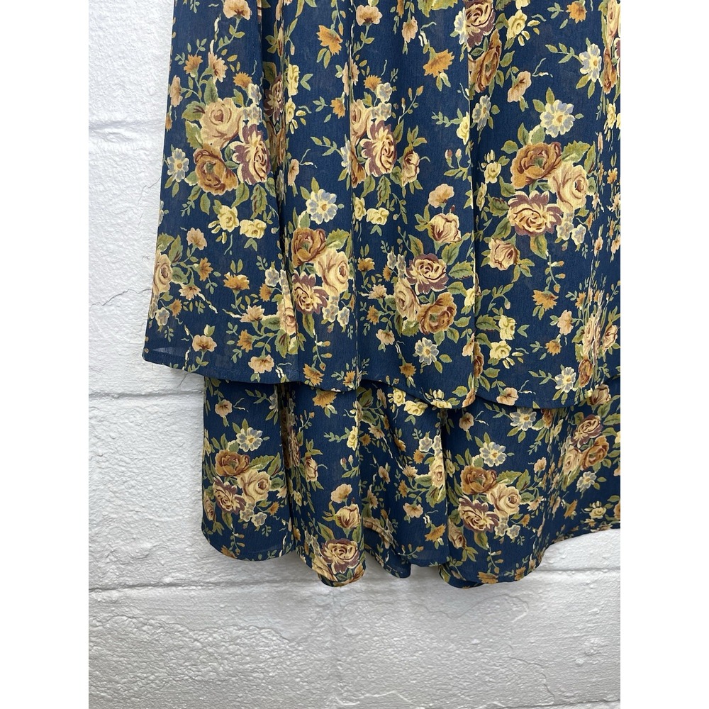 Vtg Liz Claiborne LizSport Blue Floral Maxi Skirt sz 16 Rose Tiered 90s Fairy‎ - Picture 4 of 10